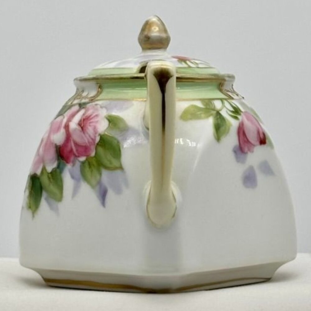 Antique Nippon Hand Painted Double-Handled Small Sugar Bowl With Lid Pink Roses~ - Picture 6 of 14